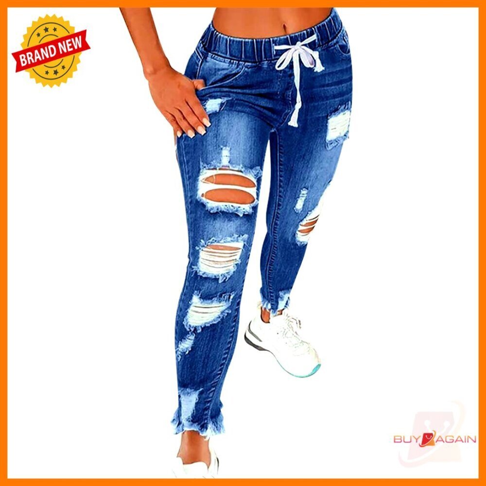 High Waist Skinny Ripped Jeans Plus Size Stretch Denim Pants